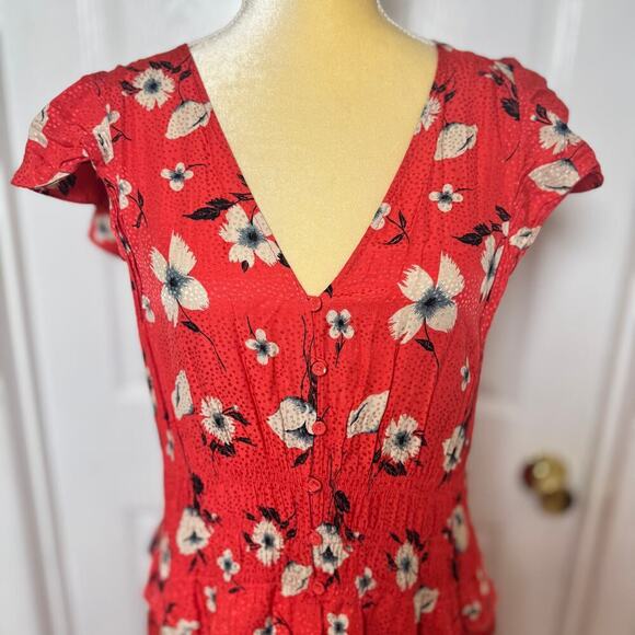 Rebecca Taylor Daniella Smocked Floral Silk Button Down Midi Dress - L - Picture 3 of 10